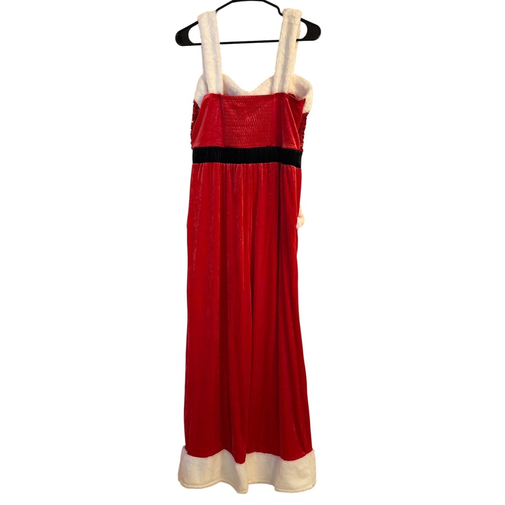 No Boundaries Santa Jumpsuit Red Sequin Velvet Faux Fur Christmas Medium 8-10 - Picture 3 of 5